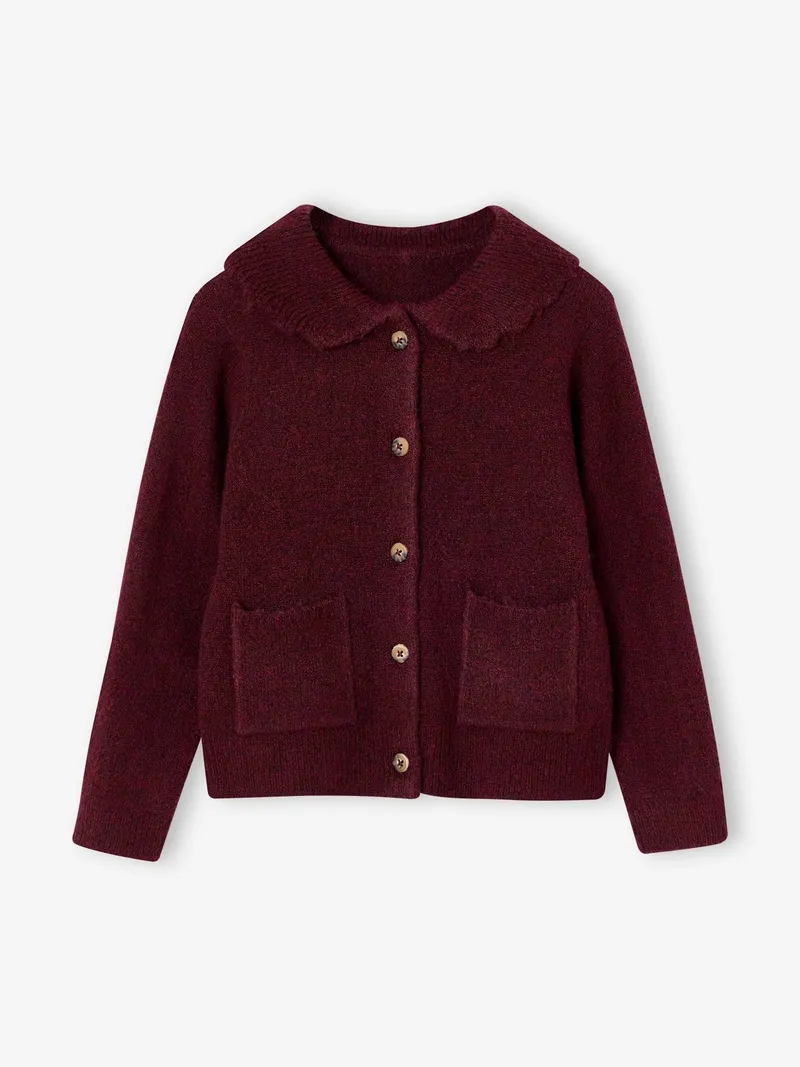 Vertbaudet Vertbaudet Strickjacke mit Bubikragen Mädchen, Bordeaux, – Produktbild 1 von 2