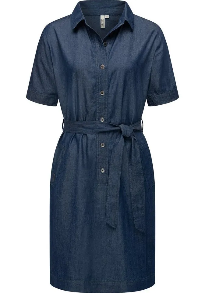 ragwear ragwear Jeanskleid Rozyna Denim Midikleid in Denim-Optik mit Haifisch-Kragen, Blau, – Produktbild 1 von 2