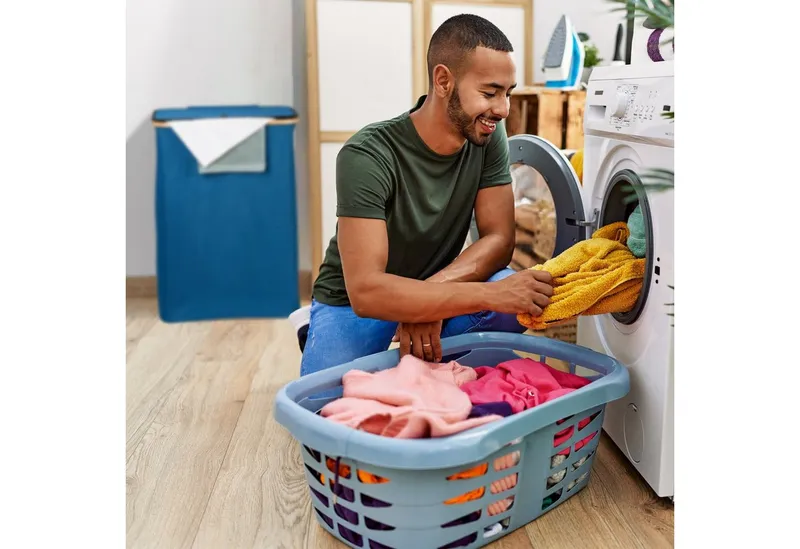 RELAXDAYS RELAXDAYS Wäschekorb mit Deckel 105 l (1 St), Blau|braun|schwarz, – Produktbild 3 von 5
