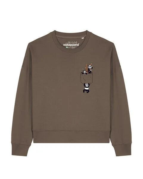 watapparel watapparel Sweatshirt Frauen Pocket Pandas, Mocha, – Produktbild 1 von 2