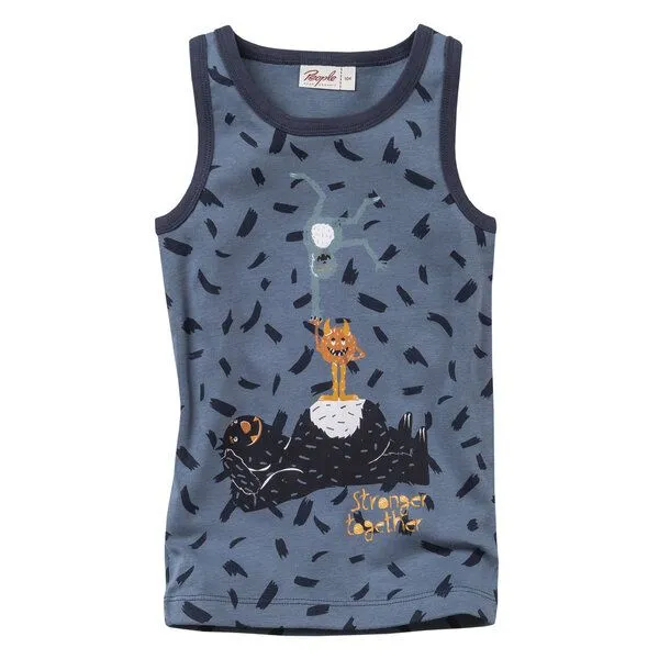 People Wear Organic People Wear Organic Unterhemd, blau bedruckt, "Monster-Akrobaten", Bio-Baumwolle – Produktbild 1 von 2