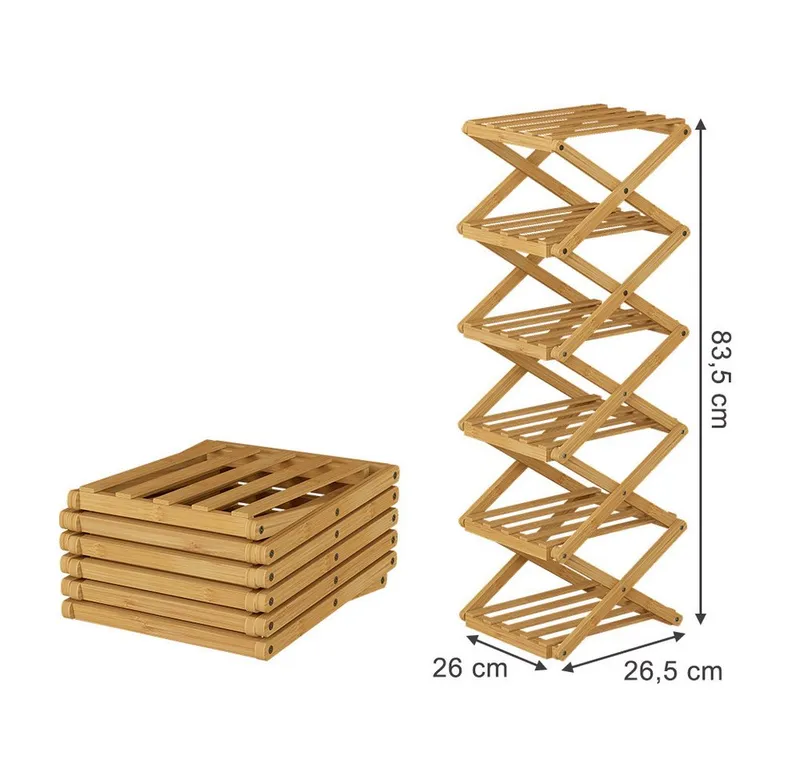 Vicco Schuhregal Ziggy, Bambus, 26 x 83.5 cm mit 6 Fächern, 1-tlg., Braun, – Produktbild 3 von 4