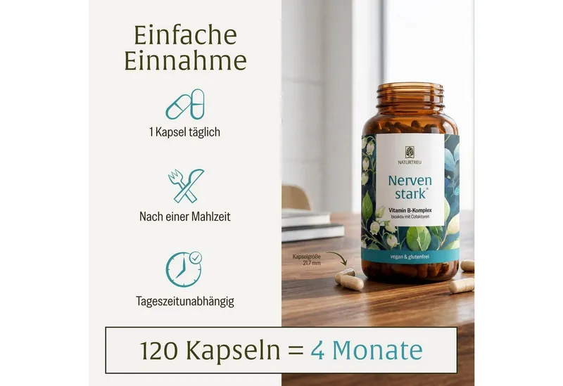 Naturtreu Nervenstark Kapseln, 1 er 120 St., 58.8 g, Durchdachte Entwicklung, Vegan, Laborgeprüft, Hochwertige Inhaltstoffe – Produktbild 5 von 5