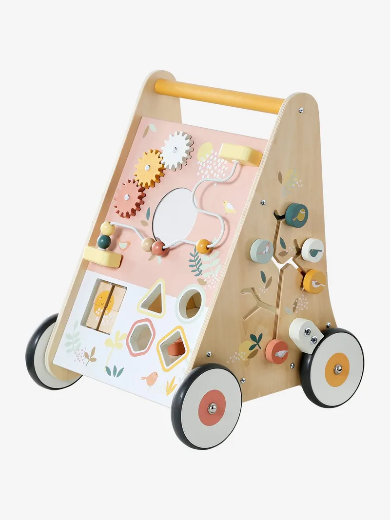 Vertbaudet Vertbaudet Activity-Lauflernwagen mit Bremsen Holz FSC®, Rosa savania, – Produktbild 2 von 4