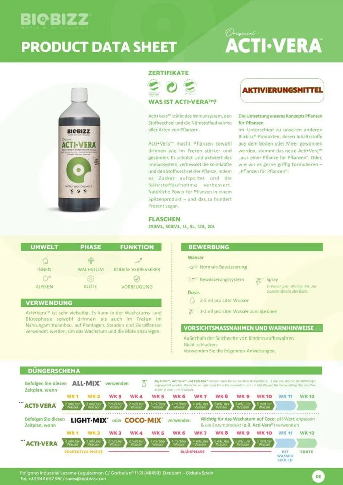Biobizz Pflanzendünger BioBizz Dünger Acti-Vera 250 ml – Produktbild 3 von 5