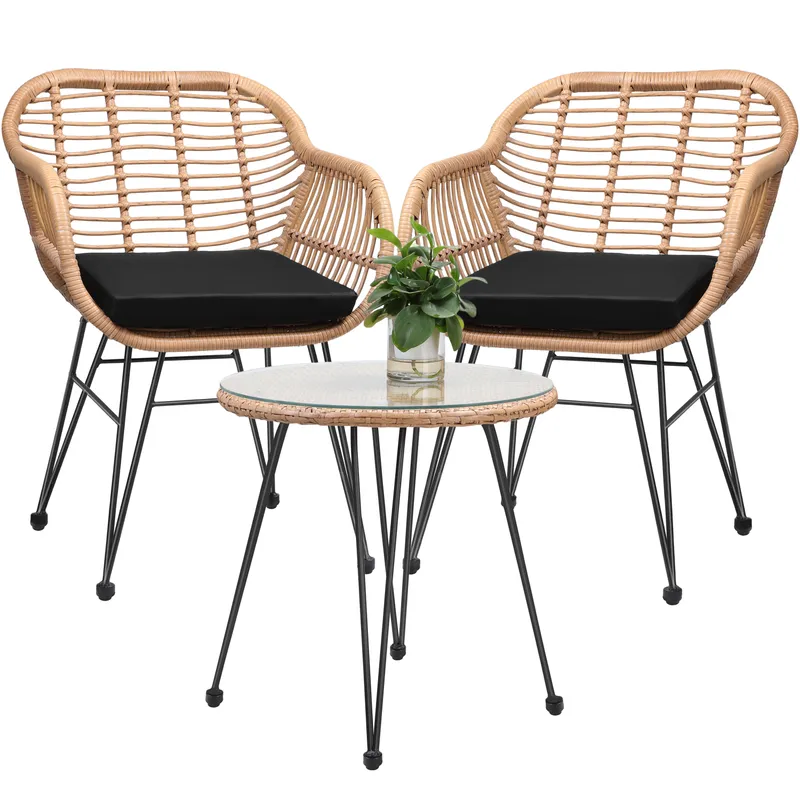 Casaria® Polyrattan Garten-Sitzgruppe Bali 3-tlg Natur/Schwarz, Beige, – Produktbild 1 von 2