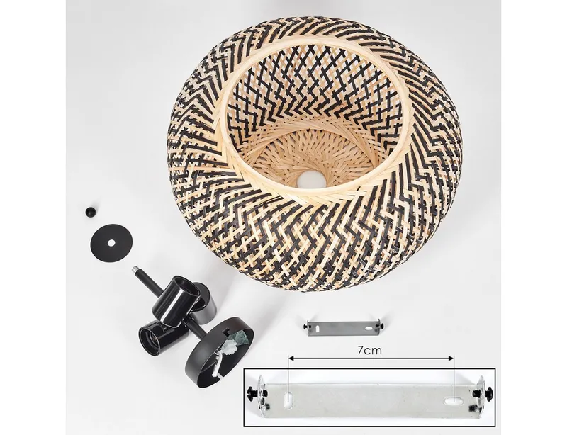 hofstein Deckenleuchte moderne Deckenlampe aus Metall/Bambus in Schwarz/Naturfarben, ohne Leuchtmittel, Boho-Design Deckenleuchte, Lichteffekt an d. Decke, Ø 40 cm, 3-flammig, Beige|schwarz, – Produktbild 5 von 5