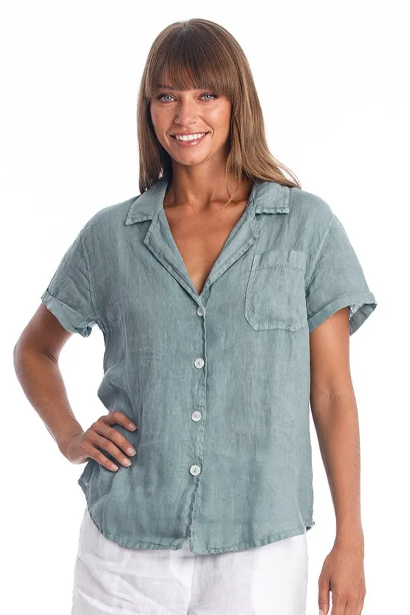 RAVENS VIEW IBIZA RAVENS VIEW IBIZA Damen vegan Leinenhemd Elly Chinois Grün, Hellblau, – Produktbild 2 von 2