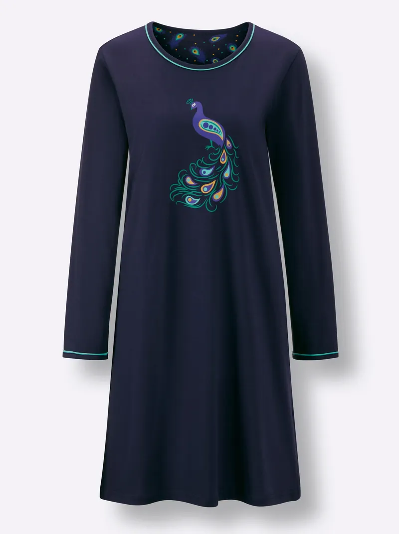 Comtessa Sleepshirts, Marine-blaugrün-bedruckt, – Produktbild 1 von 2