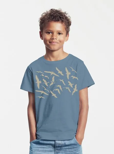 Peaces.bio - handbedruckte Biomode Peaces.bio - handbedruckte Biomode Bio-Kinder T-Shirt Möwen, Hellgrau, – Produktbild 2 von 2
