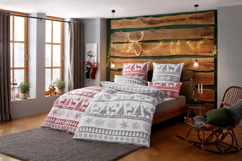 OTTO home Bettwäsche Sindbad in Gr. 135x200 oder 155x220 cm, ideal für Weihnachten, Flanell, 2 teilig, Weihnachtsbettwäsche, Winter, Grau, – Produktbild 2 von 5