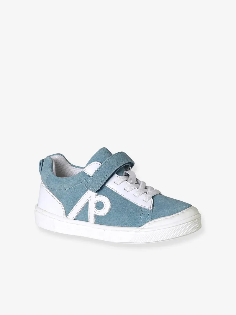Vertbaudet Jungen Klett-Sneakers aus Leder mit elastischer Schnürung, Set blau, – Produktbild 1 von 4
