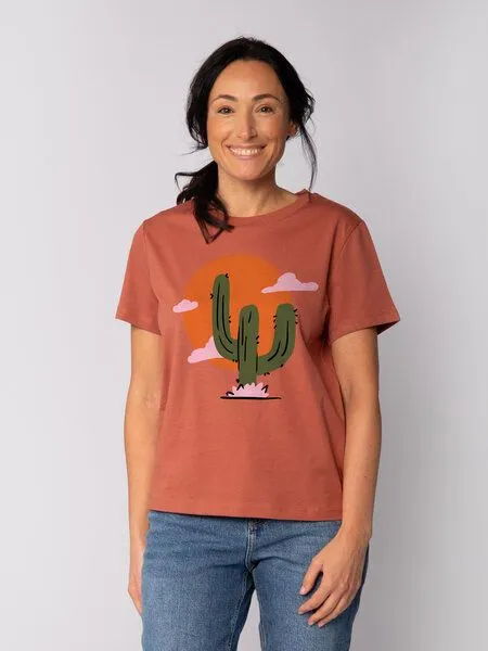 watapparel watapparel T-Shirt Frauen Kaktus im Sonnenuntergang, Heritage brown, – Produktbild 1 von 3