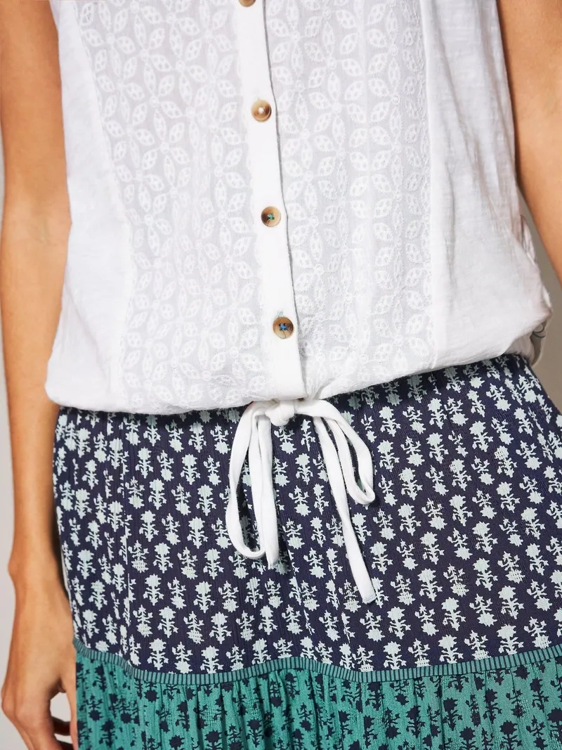 White Stuff Ärmellose Jerseybluse mit Printmotiv - 52/R, Reines weiß, – Produktbild 3 von 4