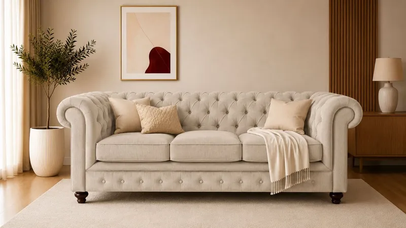 OTTO home Chesterfield-Sofa Chesterfield 3-Sitzer B/T/H: 198/89/74 cm, mit hochwertiger Knopfheftung, auch in Leder, Beige, – Produktbild 2 von 5