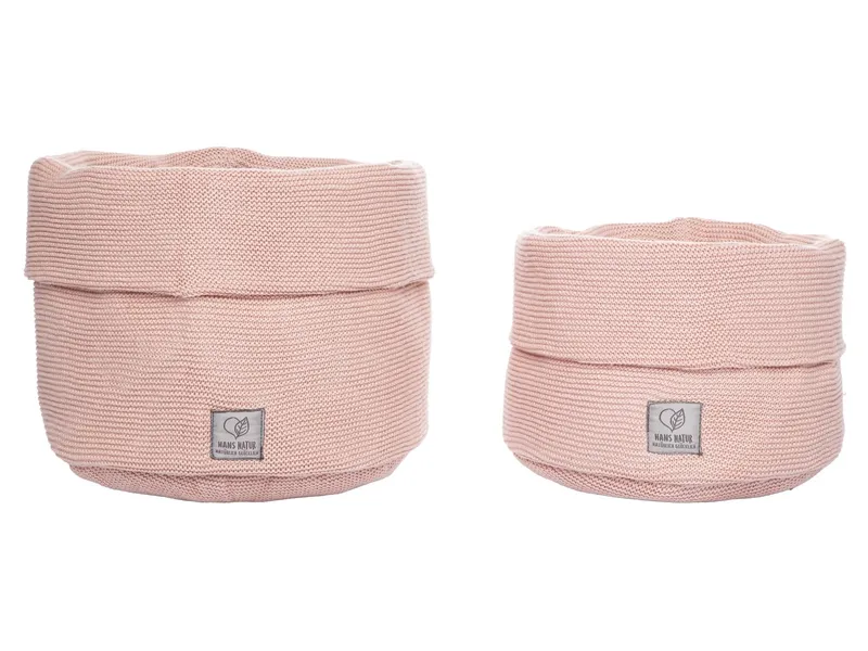 HANS NATUR HANS NATUR Aufbewahrungskorb, Bio-Baumwolle, Strick 2er Set Maße 20 x 15 cm und 25 x 18 cm, Rosa, – Produktbild 1 von 2