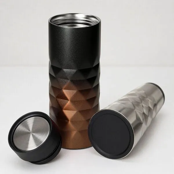 elasto elasto Thermobecher 440 ml aus Edelstahl - doppelwandiger Kaffeebecher to go - auslaufsicherer Isolierbecher, Schwarz/kupfer, – Produktbild 2 von 4