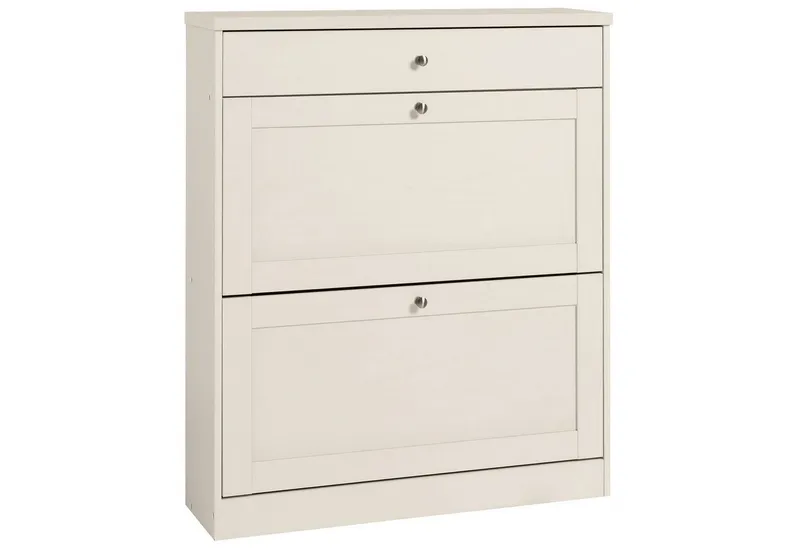 OTTO home Schuhschrank Heide Breite 90cm, mit Schubkasten, 2 Klappen und Facettenfront, Höhe 103cm, Weiß, – Produktbild 5 von 8