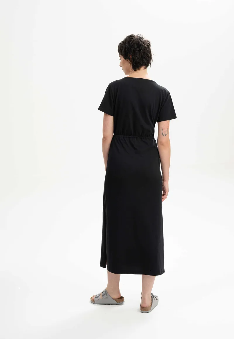 MELA MELA Damen vegan Kleid V-Ausschnitt Lang Shreoshi Schwarz, Schwarz, – Produktbild 1 von 2