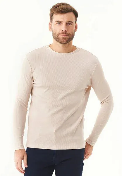 ORGANICATION ORGANICATION Geripptes Langarmshirt aus Bio-Baumwolle, Stone, – Produktbild 1 von 4