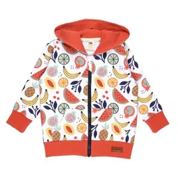 Walkiddy Kinder Sweatjacke GOTS-zertifiziert aus Bio-Baumwolle, Cheerful Fruits, bunt mit Kapuze & Reißverschluss – Walkiddy, weicher Alltagsbegleiter – Produktbild 1 von 1