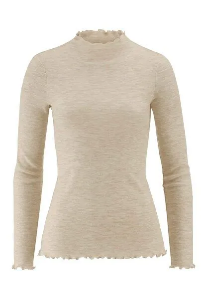 hessnatur hessnatur Mock-Neck Longsleeve Pointelle aus reiner Bio-Merinowolle, Sand, – Produktbild 3 von 4