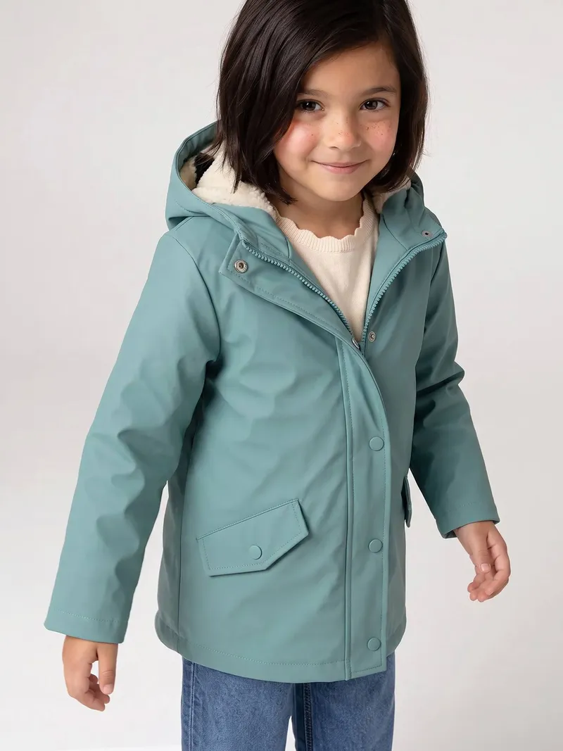 Vertbaudet Warme Regenjacke mit Teddyfleece-Futter Mädchen, Grün, – Produktbild 2 von 4