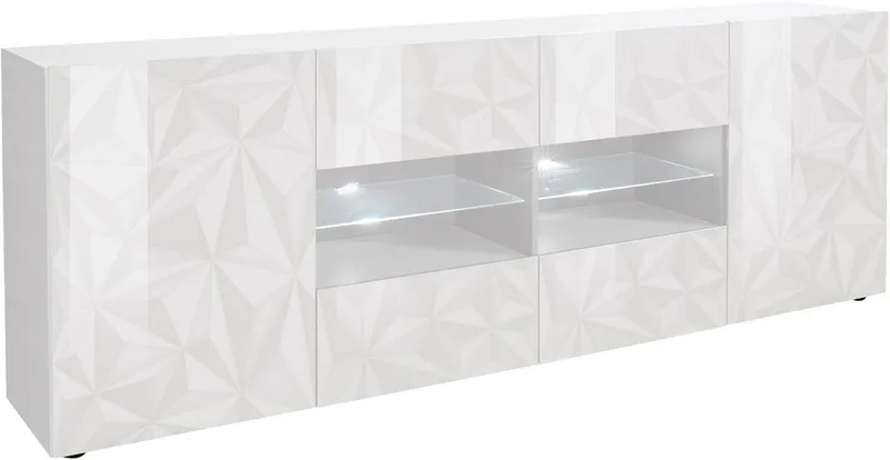 Home affaire Sideboard Prisma Breite 241, Kommode 2 Türen, 4 Schubkästen, Anrichte, Front mit elegantem Siebdruck, grifflos, viel Stauraum, Weiß, – Produktbild 2 von 5