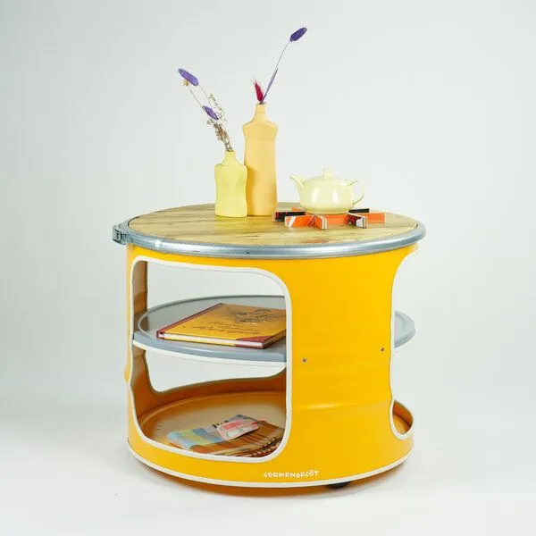 Lockengelöt Lockengelöt Bob Couchtisch aus einem Hamburger Ölfass, Sonnengelb, – Produktbild 1 von 2