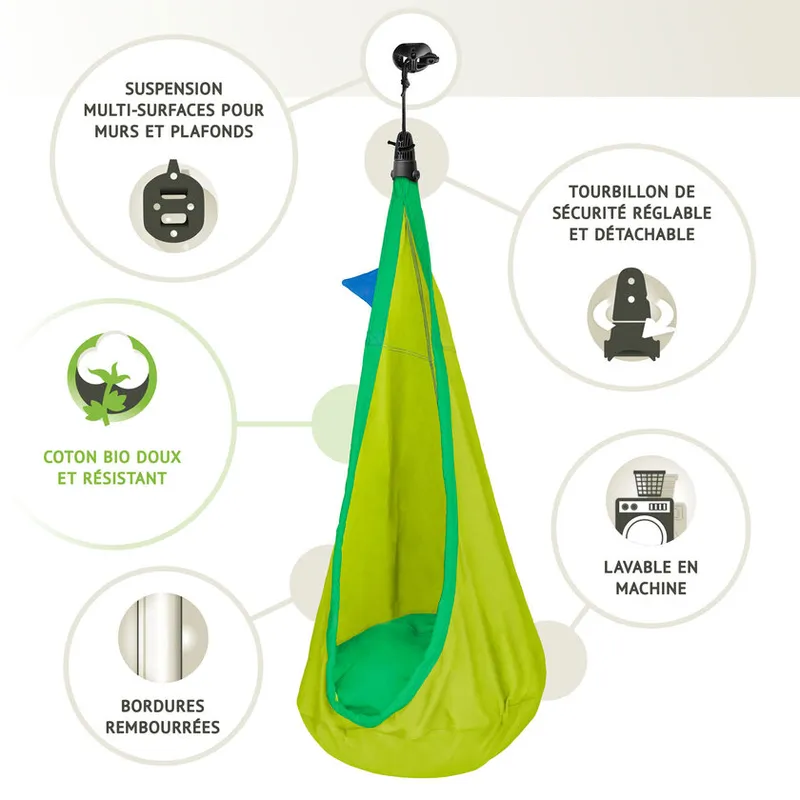 La Siesta LA SIESTA Kinder-Hängehöhle Joki 4-tlg. Ø 70 cm Textil Froggy, Grün, – Produktbild 3 von 5