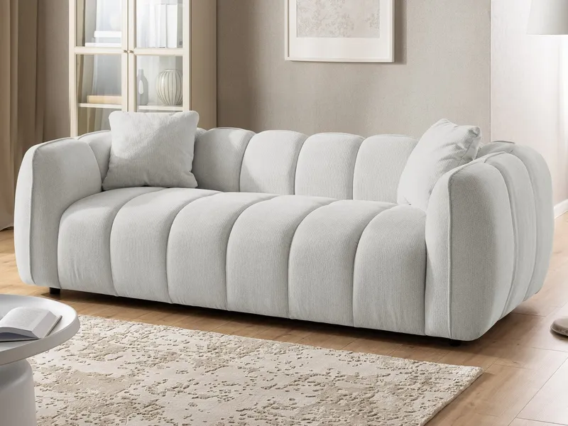 S-Style Möbel Polstergarnitur 3+2+1 Nubira in tief gesteppter Bubble-Optik aus Strukturstoff, mit modernem Design und Wellenfederung, Grau, – Produktbild 2 von 5