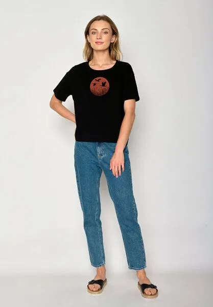 GreenBomb GREENBOMB Nature Stork Sun Feel - Lässiges T-Shirt aus Bio-Baumwoll Mix / hochwertiger Print / GOTS / Fair & Vegan, Schwarz (schwarz), – Produktbild 2 von 4