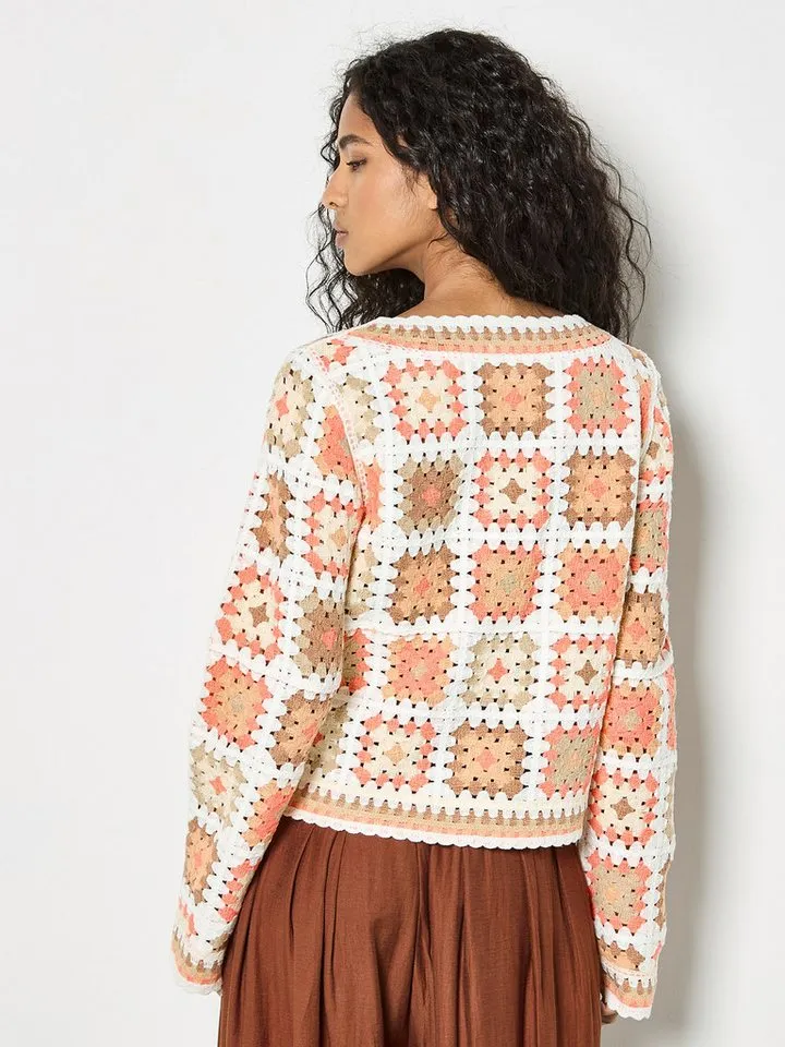 Apricot Apricot Rundhalspullover ohne Verschluss mit Häkelquadraten, Orange, – Produktbild 5 von 5