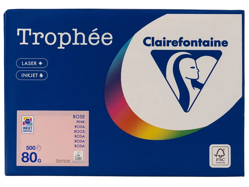 Clairefontaine 500 Blatt Clairfontaine Farbiges Kopierpapier "Trophee" 80 g/m², DIN A4, rosa – Produktbild 1 von 1