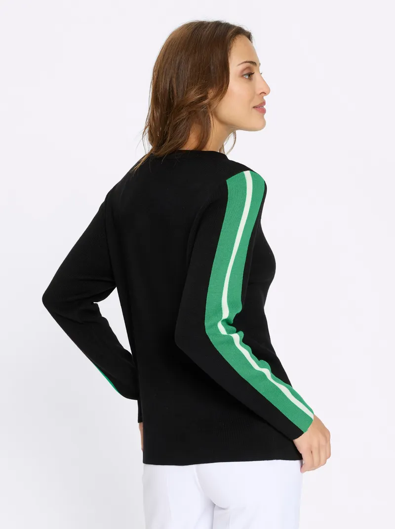 Witt Langarm-Pullover schwarz-grasgrün-gemustert, Schwarz-grasgrün-gemustert, – Produktbild 2 von 2