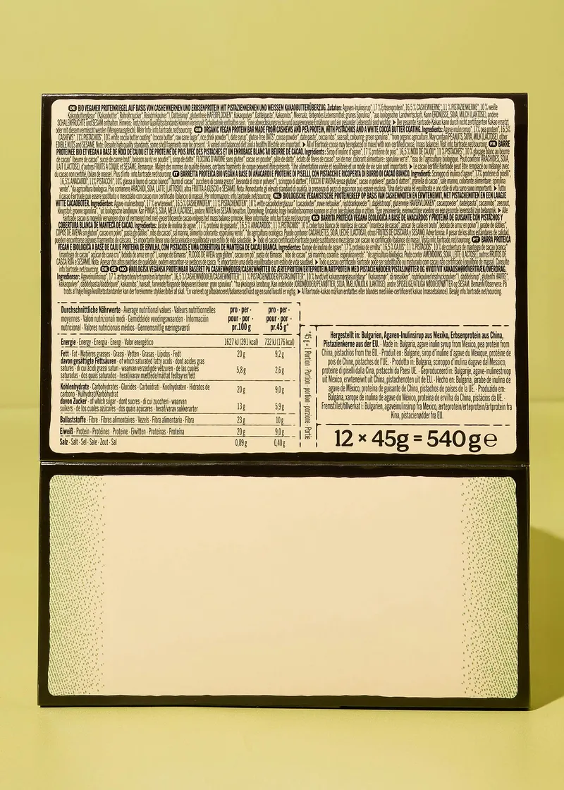 KoRo Vegan Bio Protein Bar Pistachio White Choc | 12 x 45 g – Produktbild 5 von 5