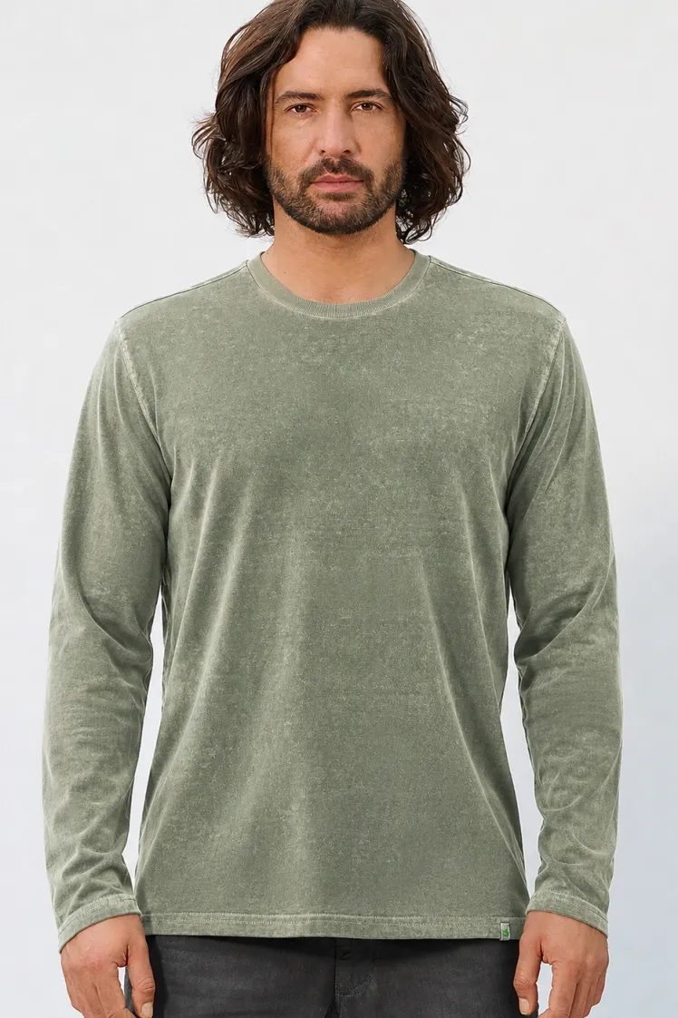 HempAge Hempage Herren vegan Langarmhemd Im Used Look Moosgrün, Grün, – Produktbild 2 von 2