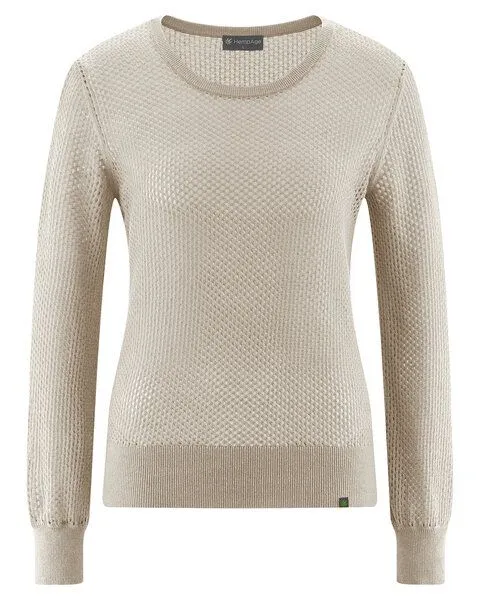 HempAge HempAge Damen Lochstrick Pullover Hanf/Biobaumwolle, Distel(beige), – Produktbild 1 von 4