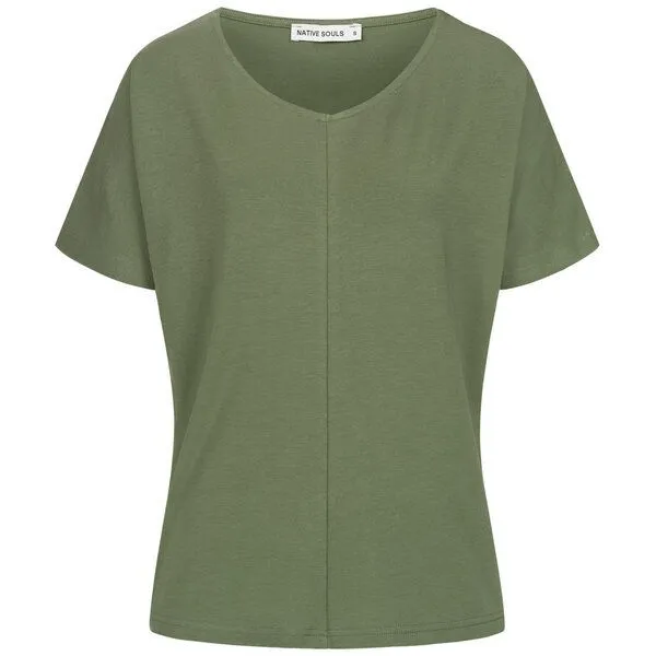 NATIVE SOULS NATIVE SOULS Lyocell Damen V-Neck Shirt Medhu, Leaf green, – Produktbild 1 von 1