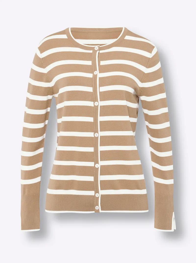 heine Feinstrickjacke camel-ecru-gestreift, Camel-ecru-gestreift, – Produktbild 1 von 2
