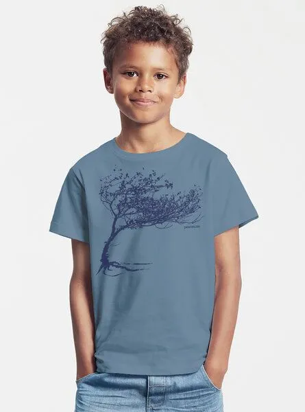 Peaces.bio - handbedruckte Biomode Peaces.bio - handbedruckte Biomode Bio-Kinder T-Shirt Windy Tree, Blaugrau, – Produktbild 2 von 2