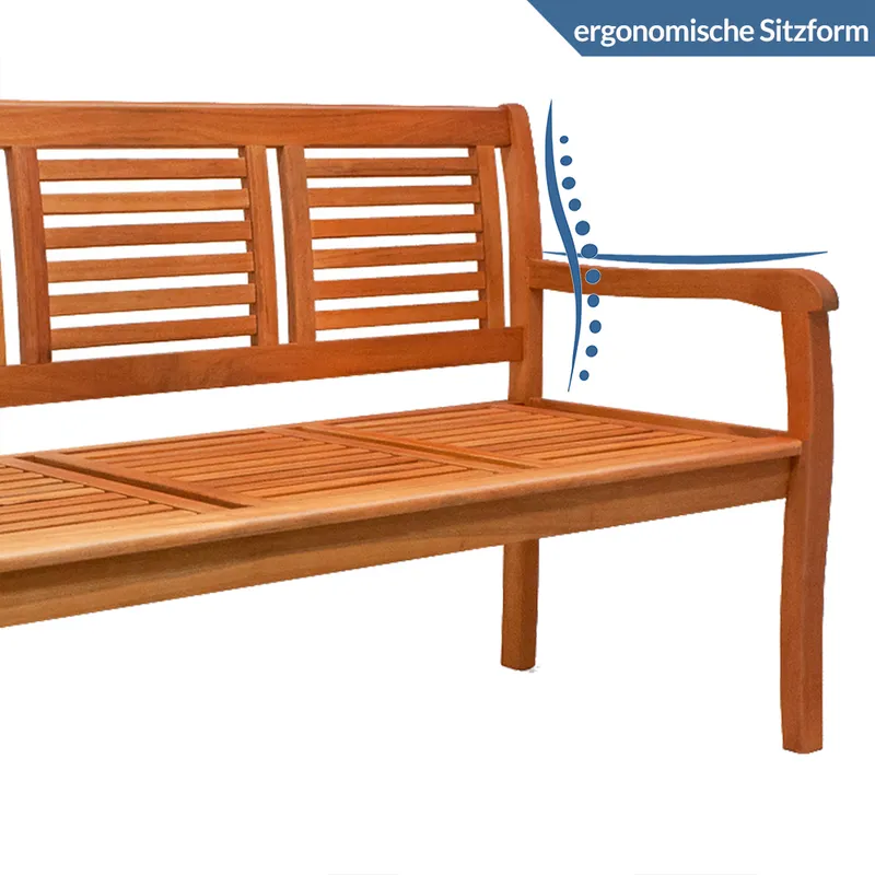 Casaria® Gartenbank 3-Sitzer Eukalyptus vorgeölt witterungsfest 153x88x57cm, Braun, – Produktbild 2 von 2