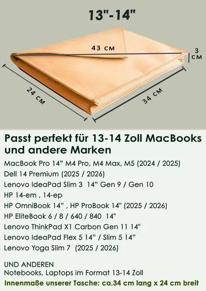 BY COPALA BY COPALA Laptoptasche 13–14 Zoll aus waschbarem Kraftpapier – MacBook Hülle, handgemacht mit Magnetverschluss, Vegan Leder – Produktbild 1 von 4