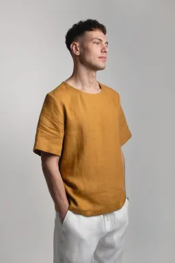 Amber Linen Amber Linen Herren vegan T-Shirt Panama Senfgelb – Produktbild 1 von 1
