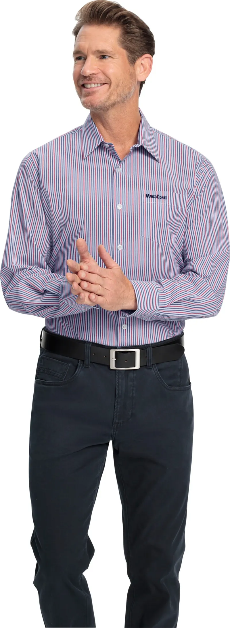 marco donati Langarmhemd jeansblau-erdbeere-gestreift, Jeansblau-erdbeere-gestreift, – Produktbild 2 von 2