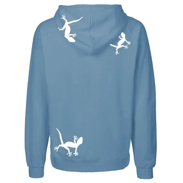 HANDGEDRUCKT HANDGEDRUCKT "Geckos" Männer Zip-HOODY aus reiner Biobaumwolle (kbA), Indigoblau, – Produktbild 1 von 4