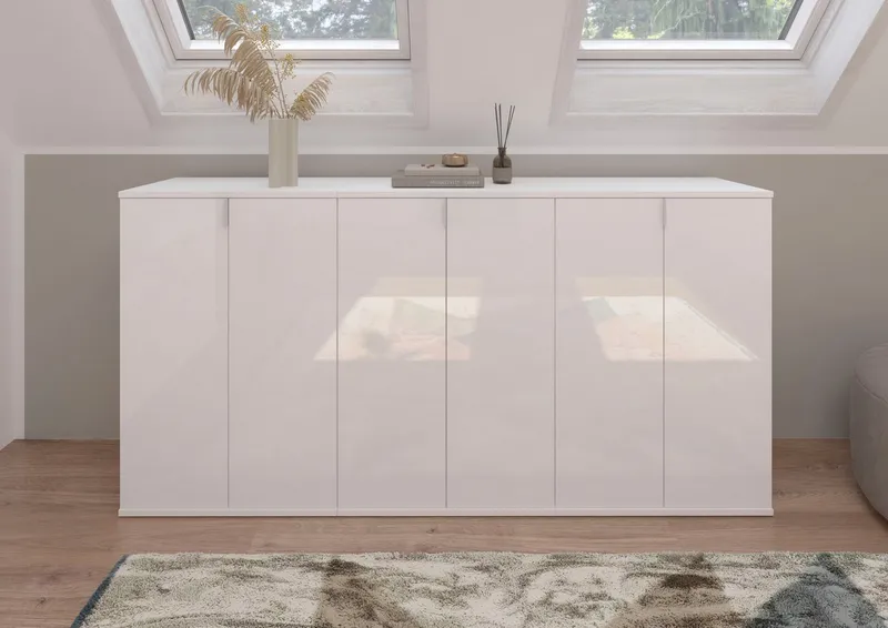 Home affaire Schuhkommode Trondheim, Breite 61 cm, 2 Türen, 5 Einlegeböden, 6 Fächer, Garderobenkommode, Schuhschrank, Schuhkommode, Anrichte, Flurschrank, Weiß, – Produktbild 3 von 5