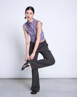 JAN N JUNE JAN 'N JUNE Damen vegan Oberteil Mit Rüschen Aus Mesh Laguna-Blau, Zebra-Print – Produktbild 1 von 1