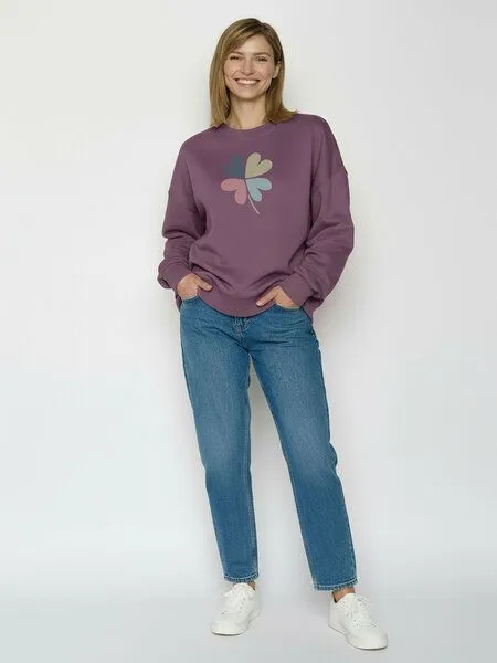 GreenBomb GREENBOMB Clover Core - Lässiges Sweatshirt aus Bio-Baumwolle / hochwertiger Print / GOTS / Fair & Vegan, Lila (moorberry), – Produktbild 3 von 4