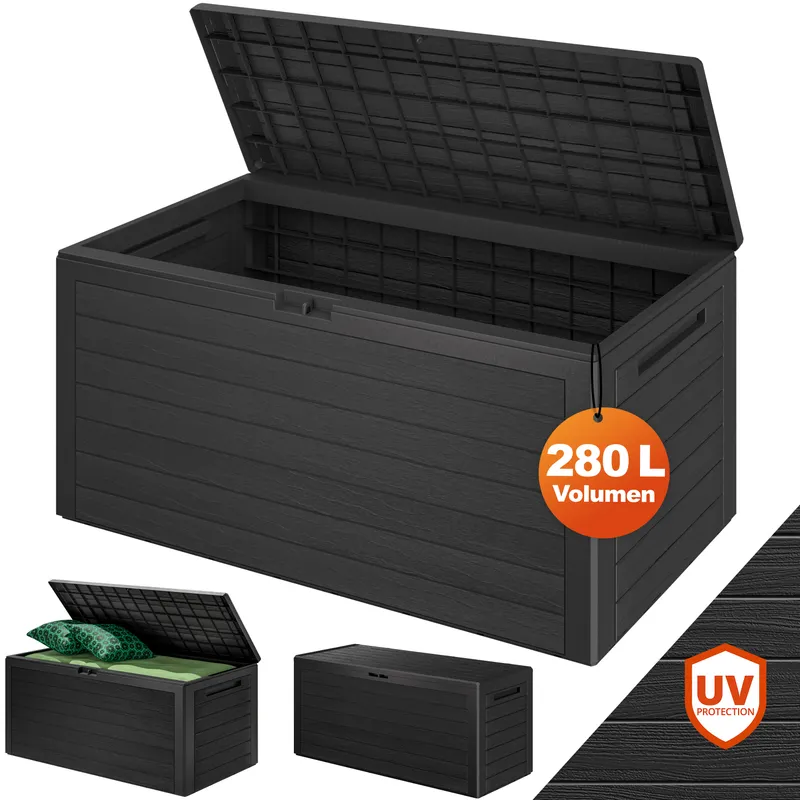 Casaria® Gartenbox Woody 280L Anthrazit Holzoptik wasserdicht, Anthrazit, – Produktbild 2 von 2